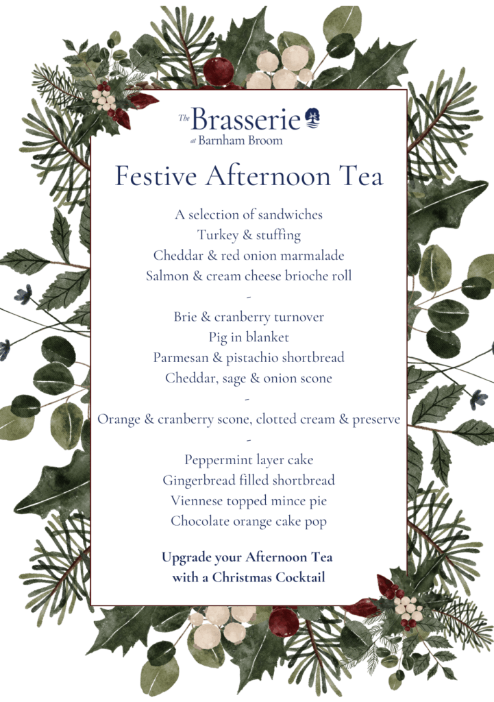 Festive Afternoon Tea Norwich Norfolk Menu 2025