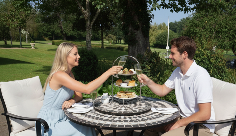 couples break relaxation champagne afternoon tea